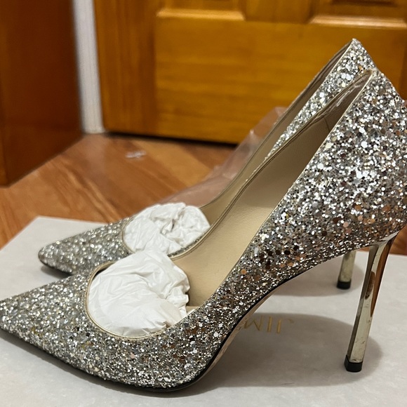jimmy choo romy 100 silver glitter pumps size 35.5 - Picture 6 of 11
